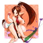  aco_(koaya_ako) bare_shoulders breasts brown_hair cleavage closed_fan covered_nipples fan fatal_fury folding_fan huge_breasts japanese_clothes pelvic_curtain ponytail red_eyes revealing_clothes shiranui_mai side_slit sideboob solo the_king_of_fighters 