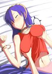  breast_grab breasts grabbing kemu_(guruguru_dan) large_breasts navel purple_hair short_hair sleep_molestation sleeping solo_focus touhou yasaka_kanako 