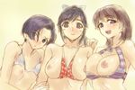  anegasaki_nene bikini bikini_aside bikini_top bow breast_press breasts breasts_outside flat_chest hair_bow kobayakawa_rinko large_breasts love_plus michael multiple_girls nipples open_mouth sketch small_breasts smile swimsuit swimsuit_aside takane_manaka 