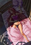 barefoot bed black_panties blush calendar_(object) dudou flandre_scarlet groin highres hong_meiling horror_(theme) laevatein legs long_hair lying moss_(sphere211) navel ominous_shadow on_back panties red_hair room shadow silhouette sleeping smile solo spread_legs touhou translated underwear yobai you_gonna_get_raped 
