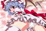  bad_id bad_pixiv_id bat_wings blue_hair blush hat highres looking_back open_mouth panties red_eyes remilia_scarlet short_hair solo thighhighs torino_akua touhou underwear white_panties wings 