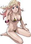  animal_print anklet barefoot bikini blonde_hair blue_eyes bracelet breasts covered_nipples cp_o jewelry large_breasts legs long_hair macross macross_frontier micro_bikini nail_polish purple_nails sheryl_nome solo swimsuit thighs tiger_print 