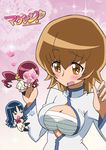  androgynous blue_hair blush brown_eyes brown_hair hanasaki_tsubomi heart heart_eyes heartcatch_precure! kurumi_erika lace long_hair multiple_girls myoudou_gakuen_middle_school_uniform myoudouin_itsuki open_mouth precure red_hair sarashi school_uniform shirakawa_mayumi shrug sparkle twintails wardrobe_malfunction wrapped 