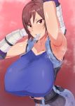  1girl arm_up breasts brown_hair condom elizabeth_(ren0522) huge_breasts kazama_asuka solo tekken 
