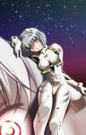  ayanami_rei blue_eyes bodysuit cameltoe neon_genesis_evangelion night plugsuit red_eyes short_hair solo spoilers star white_bodysuit yitsuse_masami 