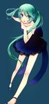 :p bad_id bad_pixiv_id dress face foreshortening green_eyes green_hair hatsune_miku highres legs long_hair simple_background solo strapless strapless_dress syutyou tongue tongue_out twintails very_long_hair vocaloid 