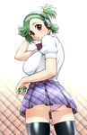  :o brown_eyes digital_media_player green_hair headphones ipod looking_back original panties skirt solo thighhighs ueyama_michirou underwear upskirt 