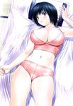  absurdres black_hair blush breasts highres kobayashi_hiyoko large_breasts lingerie lying non-web_source official_art oku-sama_wa_joshi_kousei on_back onohara_asami short_hair solo underwear 