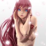  areolae bad_id bad_pixiv_id blue_eyes breasts crossed_arms hands highres large_breasts long_hair megurine_luka no_lineart nude petals pi_(pppppchang) pink_hair pixels sideboob smile solo upper_body very_long_hair vocaloid 