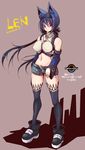  animal_ears bad_id bad_pixiv_id breasts cleavage fukai_ryousuke gen_4_pokemon highres large_breasts long_hair lucario midriff navel personification pokemon red_eyes shorts solo thighhighs 