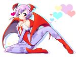  animal_print bare_shoulders bat_print bat_wings blush boots breasts cameltoe cleavage cleavage_cutout covered_nipples demon_girl elbow_gloves fingerless_gloves gloves head_wings heart leotard lilith_aensland one_eye_closed pantyhose print_legwear purple_hair red_eyes red_leotard short_hair small_breasts solo succubus tate_machi underboob vampire_(game) wings 