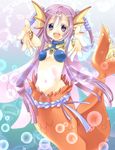  :d bad_id bad_pixiv_id bracelet breasts bubble groin head_fins jewelry kakerayuri long_hair mermaid monster_girl navel nietzsche open_mouth outstretched_arms purple_eyes purple_hair scales small_breasts smile solo yggdra_union 