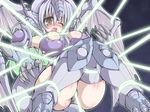  bdsm between_thighs blush bondage boots bound breasts claws cleavage duel_monster gloves green_eyes huge_breasts legs long_hair personification rakuma_kanori solo stardust_dragon white_hair wings yuu-gi-ou yuu-gi-ou_5d's 