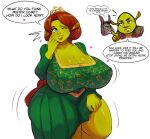  asinus big_breasts breasts cleavage clothed clothing crown donkey donkey_(shrek) dreamworks dress equid equine erect_nipples female feral freckles green_body group hair hi_res huge_breasts huge_hips huge_thighs humanoid lips male mammal motion_lines nipple_outline nipples ogre pinkkoffin presenting princess_fiona red_hair shrek_(character) shrek_(series) thick_thighs tiara trio wide_hips 
