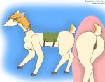  anthro bouquet_(osamu_tezuka) breasts brown_eyes busty_feral butt camelid equid equine female feral genitals hair hooves horse llama mammal mane nipples osamu_tezuka pussy saddle short_tail simple_background solo unknown_artist 