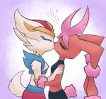  2022 anthro anthro_on_anthro biped brown_body brown_fur cinderace clothed clothing crop_top digital_drawing_(artwork) digital_media_(artwork) embrace eyes_closed female fur generation_8_pokemon horizon-fucker kiss_on_lips kissing lagomorph long_ears male male/female mammal mega_evolution mega_lopunny midriff nintendo pink_tail pokemon pokemon_(species) shiny_pokemon shirt signature tan_body tan_fur topwear video_games white_tail 