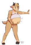 anthro belly big_belly bovid caprine clothing genitals goat grin hi_res holding_belly horn leaning male mammal muscular navel oral_vore penis shirt smile stomach_sounds tank_top topwear vore wonivero 