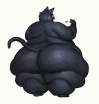  2020 anthro back_rolls big_butt black_body black_fur butt cettus cutlery domestic_cat fat_rolls felid feline felis female food fur hi_res kitchen_utensils licking licking_lips looking_back mammal morbidly_obese morbidly_obese_anthro morbidly_obese_female obese obese_anthro obese_female overweight overweight_anthro overweight_female rear_view simple_background solo spoon standing thick_thighs tongue tongue_out tools white_background wide_hips 