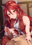  1boy 1girl bangs bare_shoulders blush breasts censored cordelia_(fire_emblem) covered_nipples cum cum_on_body dress erection fire_emblem fire_emblem_awakening handjob hetero highres long_hair looking_at_viewer medium_breasts mosaic_censoring parted_lips penis red_dress red_eyes red_hair red_thighhighs short_dress smile solo_focus thighhighs thighs tsuki_tokage wing_hair_ornament 