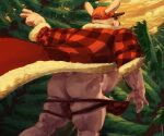  anthro avalath_tiger big_penis butt clothing genitals hi_res jockstrap lagomorph leporid male mammal musclegut penis plaid presenting presenting_hindquarters rabbit solo underwear 