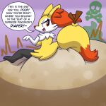  after_vore anthro big_diaper braixen breasts diaper diaper_disposal digestion digital_media_(artwork) disposal dominant dominant_female english_text fatal_vore feces female generation_6_pokemon hi_res inner_ear_fluff messy_diaper nintendo nyxiettenyxstar pokemon pokemon_(species) pooping scat simple_background soiled_diaper soiling solo speech_bubble text tuft video_games vore yellow_body 