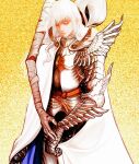  1boy androgynous armor bandaged_arm bandages berserk blue_eyes cape closed_mouth dual_persona griffith_(berserk) helmet long_hair male_focus nisino2222 shoulder_armor standing wavy_hair white_cape white_hair 