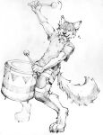  akatan_art anthro bottomwear canid canine canis cheek_tuft clothed clothing drum drumming_stick eyes_closed facial_tuft fangs fluffy fluffy_tail full-length_portrait greyscale happy male mammal monochrome musical_instrument open_mouth open_smile pants percussion_instrument percussion_mallet playing_music portrait shirt shorts simple_background smile solo standing t-shirt tongue tongue_out topwear tuft unsigned wolf 