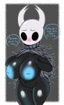  anthro arthropod big_breasts black_body blue_nipples blush breasts cloak clothing dialogue eyebrows female genitals hollow_eyes hollow_knight horn insect neiliousdyson nipples protagonist_(hollow_knight) pussy solo team_cherry thick_thighs vessel_(species) video_games 