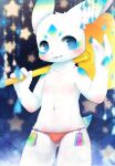  2015 anthro blue_body blue_ears blue_eyes blue_markigns blush body_blush clothed clothing cosmic_background digital_drawing_(artwork) digital_media_(artwork) eye_glint hammer holding_object kane780302 kemono lagomorph leporid looking_to_the_side male mammal multicolored_ears navel pink_inner_ear portrait rabbit skimpy solo star starry_background thong tools topless two_tone_ears underwear white_body white_ears 