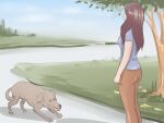  absurd_res ambiguous_gender bodily_fluids canid canine canis detailed_background domestic_dog drooling duo female feral grass hi_res human mammal official_art outside plant saliva unknown_artist what wikihow 