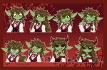  2022 absurd_res black_sclera blush breasts cleavage clothed clothing eyebrows female goblin green_body green_ears green_skin hair hi_res honey_goblin honey_goblin_(artist) horn horned_humanoid humanoid looking_at_viewer one_eye_closed red_clothing red_eyes red_horn red_topwear sharp_teeth teeth tongue topwear white_clothing white_topwear 