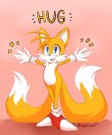  accessory anthro blue_eyes blush canid canine clothing footwear fox gloves handwear happy hi_res male mammal miles_prower multi_tail sega shoes sketchygarden smile solo sonic_the_hedgehog_(series) text 
