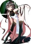  1girl bare_shoulders black_eyes black_hair breasts china_dress chinese_clothes dress full_body high_heels highres long_hair original sleeveless small_breasts solo thighhighs une_back very_long_hair 