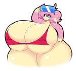  anthro audino big_breasts bikini blue_eyes blush breasts clothing curvy_figure dewy-eyedboy female fur generation_5_pokemon hair hi_res huge_breasts hyper hyper_breasts looking_at_viewer multicolored_body nintendo pink_body pink_fur pink_hair pokemon pokemon_(species) simple_background solo swimwear thick_thighs two_tone_body video_games voluptuous 