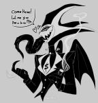  &lt;3 2022 clothed clothing demon dialogue digital_drawing_(artwork) digital_media_(artwork) grey_background helluva_boss humanoid long_tongue male mammon_(helluva_boss) monochrome saucymist simple_background solo teeth tongue tongue_out wings 