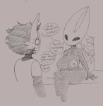  anthro arthropod big_breasts black_body bodily_fluids breasts clothed clothed/nude clothed_male clothed_male_nude_female clothing dialogue female hair hollow_eyes hollow_knight horn hornet_(hollow_knight) insect male neiliousdyson nude plant shirt shrub sitting sweat sweatdrop team_cherry topwear vessel_(species) video_games 