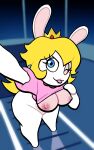  absurd_res anthro areola big_breasts blonde_hair blue_background blue_eyes bottomless breasts clothed clothing crossover crown eyelashes featureless_feet female flashing fur hair hi_res lagomorph leporid looking_at_viewer lovetopullmicke mammal mario_bros mario_plus_rabbids_kingdom_battle mario_plus_rabbids_sparks_of_hope nintendo nipples one_eye_closed pink_areola pink_body pink_clothing pink_fur pink_nipples pink_topwear presenting presenting_breasts rabbid rabbid_peach rabbit raised_clothing raving_rabbids rayman_(series) selfie short_stack simple_background solo thick_thighs tongue tongue_out topwear ubisoft video_games white_body white_fur wide_hips window wink winking_at_viewer 