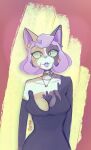  anthro bbravaa big_breasts breasts cleavage clothed clothing dress felid feline female hair hi_res jewelry mammal piercing pink_hair polly_(bbravaa) solo 