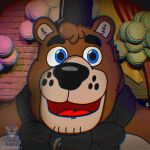  anthro beard black_nose blue_eyes bow_tie brown_body brown_fur clothing facial_hair five_nights_at_freddy&#039;s freddy_(fnaf) freddynetwgay fur hat headgear headwear hi_res icon male mammal scottgames smile solo top_hat ursid ursine video_games 