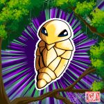  artist_logo artist_name branch cocoon colored_skin full_body highres inker_dog kakuna leaf monster no_humans outline pokemon pokemon_(creature) pokemon_(game) purple_background self_upload silk solo spider_web tree white_outline yellow_skin 