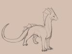  ambiguous_gender claws dragon feral frill_(anatomy) head_crest head_frill hi_res kiva~ monochrome mouth_closed quadruped simple_background solo tail_frill three-quarter_view unsigned 