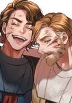  2boys anakin_skywalker beard blonde_hair blood blue_eyes closed_eyes facial_hair happy multiple_boys obi-wan_kenobi open_mouth pensan scar scar_across_eye simple_background star_wars star_wars:_the_clone_wars teeth white_background 