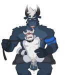  2021 abdominal_bulge abs anal anthro balls big_penis blue_markings blush bodily_fluids bovid bovine cattle chastity_cage chastity_device collar cum cum_in_ass cum_inside cum_on_balls dominant dominant_male duo gato_matero genital_fluids genitals hair hi_res knotting leash male male/male mammal markings nipples orgasm orgasm_face pecs penis procyonid raccoon scar shoulder_tuft simple_background size_difference submissive submissive_male tongue tongue_out tuft white_background white_hair 