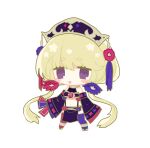  1girl :3 bangs blonde_hair blue_flower blue_pupils blush_stickers bright_pupils chibi detached_sleeves flower hair_flower hair_ornament long_hair long_sleeves open_mouth original pink_flower pink_pupils purple_hair purple_sleeves salty_(usagi_nui) simple_background smile solo transparent_background twintails usagi_nui 