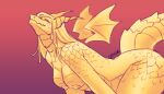  anthro arched_back breasts digital_media_(artwork) dragon female hair hi_res horn long_hair scales scalie simple_background sketch smile solo spoilla warm_colors 