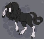  ambiguous_gender black_body black_hair black_mane black_tail clyde_(wasen) digital_media_(artwork) draft_horse equid equine facial_markings feathering feral fur hair head_markings hooves horse kukan97 looking_at_viewer mammal mane markings on_hind_legs raised_tail simple_background solo 