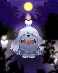  animal_focus commentary_request facing_viewer fire flame greavard moon night no_humans notice_lines open_mouth outdoors pokemon pokemon_(creature) solo tanshoku_kurage wavy_mouth 