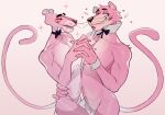  absurd_res anthro bow_tie cougar duo entwined_fingers felid feline hanna-barbera hexedcoin hi_res kiss_mark male male/male mammal pantherine pink_panther shirt_cuffs slim smile snagglepuss upturned_collar waist_grab whiskers 