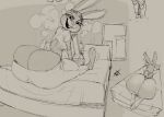  anthro bent_over big_butt bong bottomwear bottomwear_down buckteeth butt clothed clothing disney drugs female huge_butt judy_hopps kneeling lagomorph leporid looking_at_viewer looking_back mammal monochrome open_mouth pants pants_down partially_clothed rabbit shirt sitting sixsidesofmyhead solo substance_intoxication teeth thick_thighs topwear zootopia 