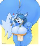  &lt;3 2022 5_fingers accessory anthro berkthejerk big_breasts big_tail black_nose blue_body blue_fur blue_hair bottomwear breasts canid canine cleavage clothed clothing female fingers fox fur furgonomics gesture hair hi_res jewelry krystal loincloth looking_at_viewer mammal markings nintendo open_mouth ring solo star_fox tail_accessory tail_jewelry tail_ring thick_thighs tribal tribal_markings v_sign video_games 